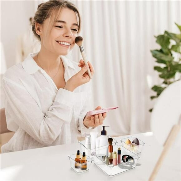 Clear Drawer Organizer Bins Set for Makeup Jewelry Office Kitchen Storage - Picture 6 of 8